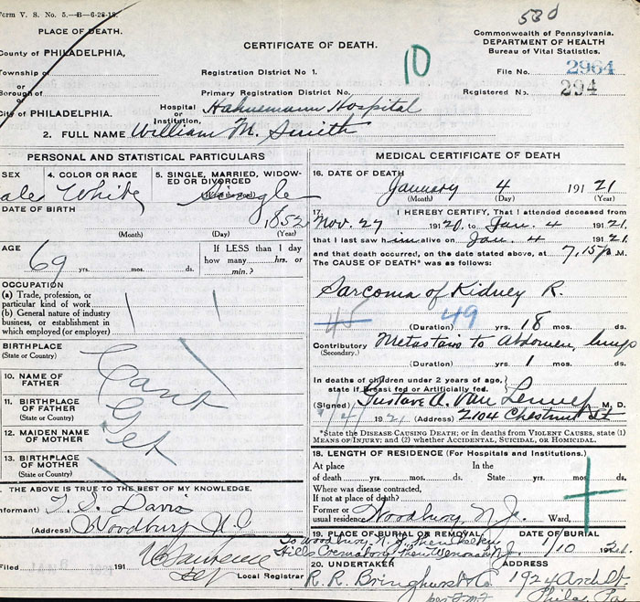 William M Smith Death Certificate